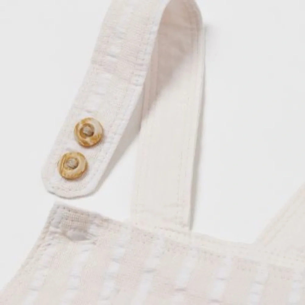 H&M Linen-blend Bib Overalls Cream Ivory striped 4/6m